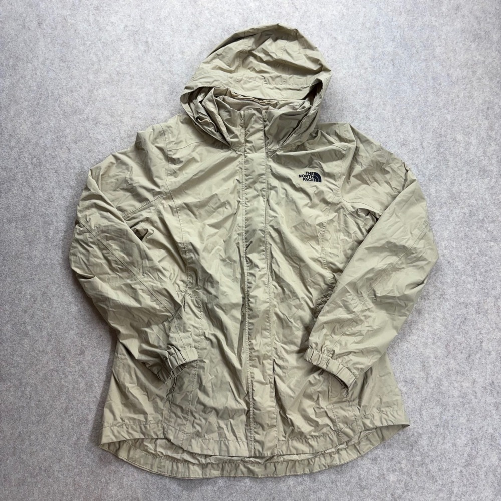 The North Face Dry Vent Rain Jacket Women's Large Tan Packable Hood Windbreaker